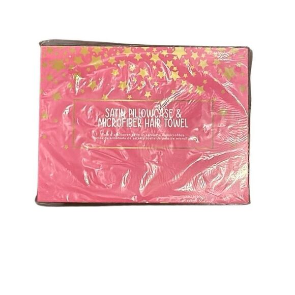 Sally Satin Hot Pink Pillowcase & Star Print Microfiber Hair Towel NEW in Box - Picture 1 of 5